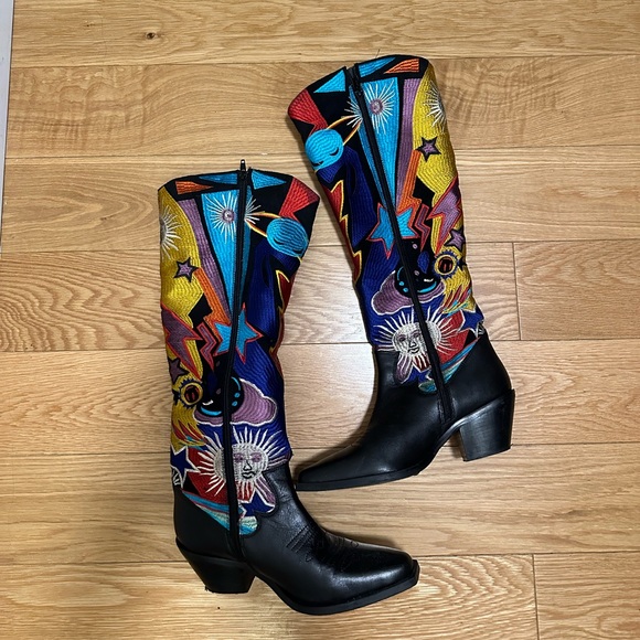 Fun Multi-Color Pattern Knee High Cowboy Boots - Picture 6 of 7